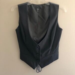 NWOT Black Button Down Vest with String Back Tie SM